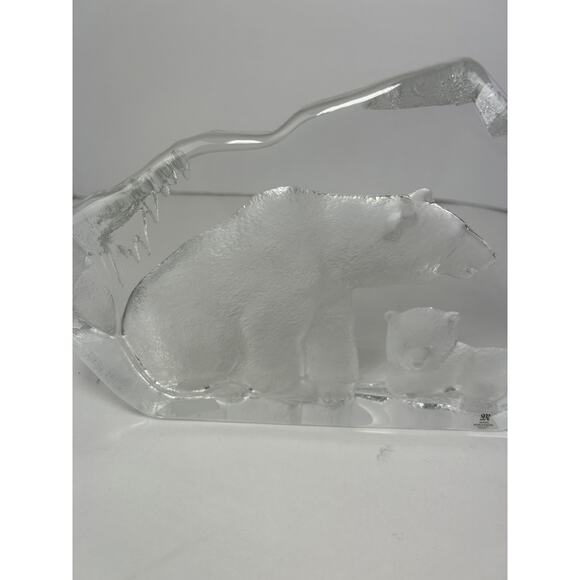 Mats Jonasson Maleras Sweden Crystal Polar Bear and Cub Heavy Glass Sculpture - Picture 8 of 16